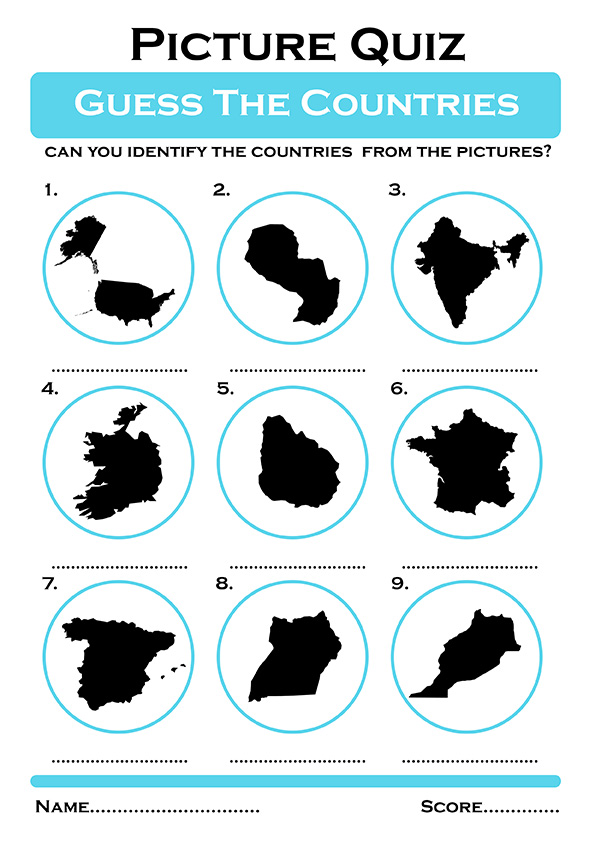 Printable Guess The Country Quiz-Silhouette Version | Just Family Fun