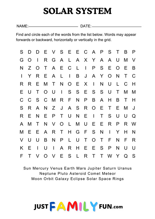 solor system wordsearch