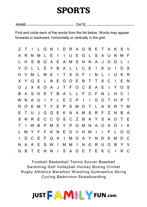 sport wordsearch