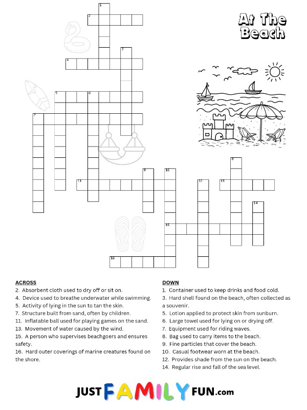 At The Beach Crossword Puzzle