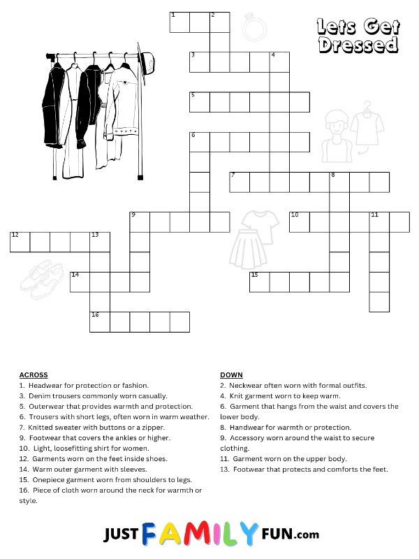 Lets Get Dressed Crossword