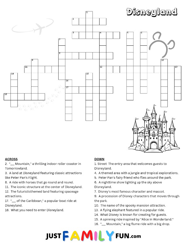 Disneyland Crossword Puzzle