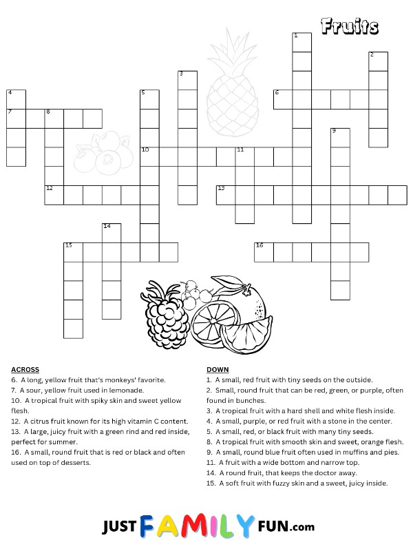 Fruits Crossword Puzzle