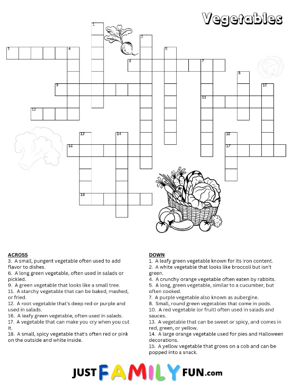 Vegetables Crossword Puzzle