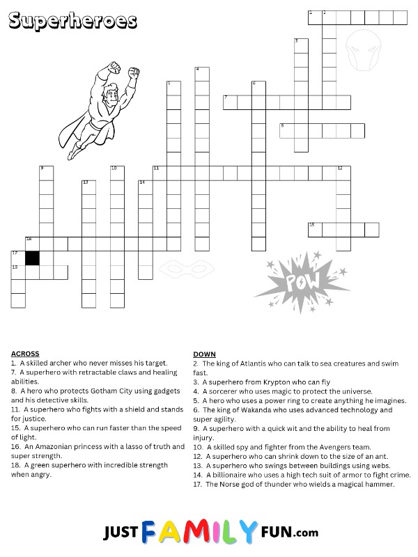 Superheroes Crossword Puzzle