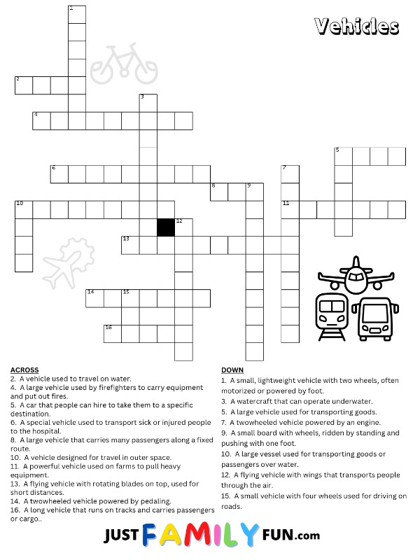 Vehicles Crossword Puzzle