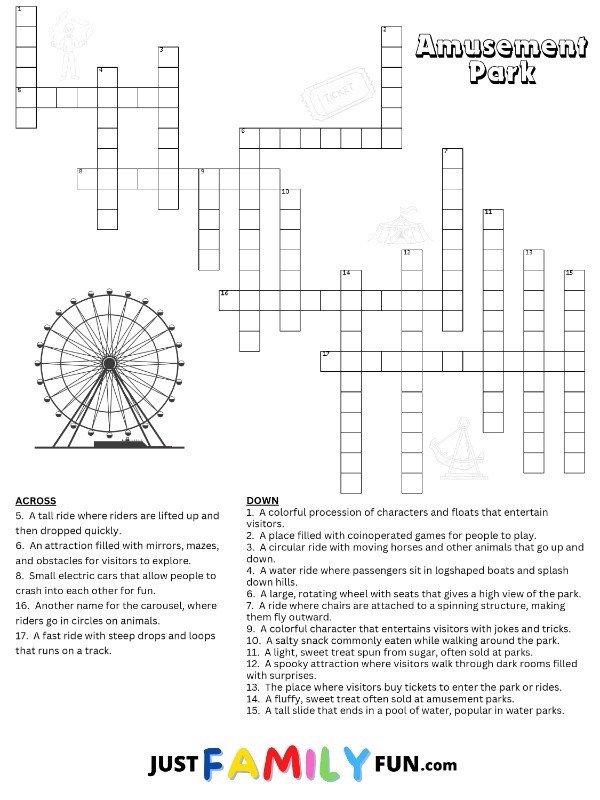 Amusment Park Crossword Puzzle