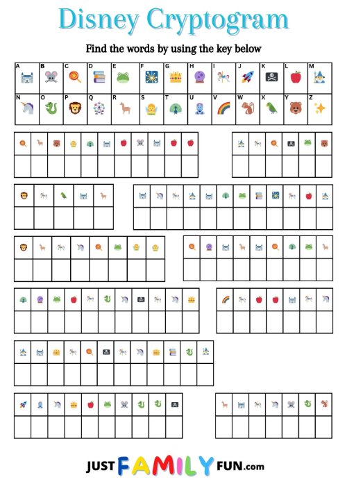 Disney Printable Cryptogram Puzzles