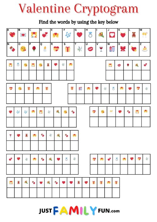 Valentine Printable Cryptogram Puzzles