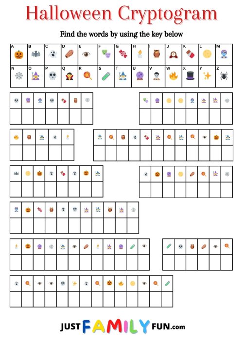 Halloween Printable Cryptogram Puzzles