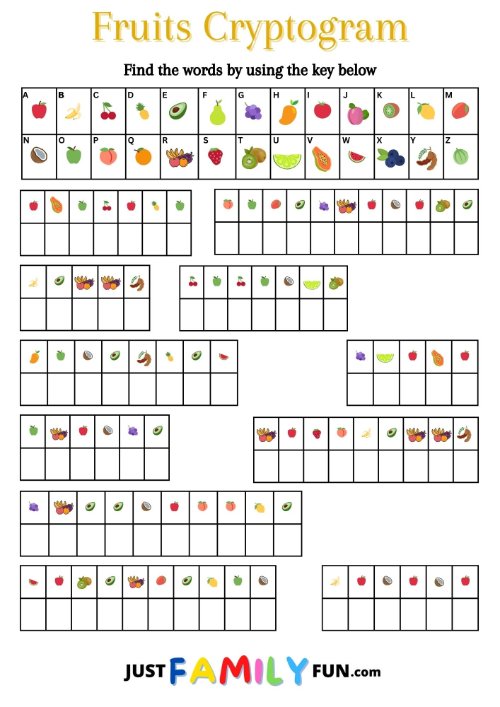 Fruits Printable Cryptogram Puzzles