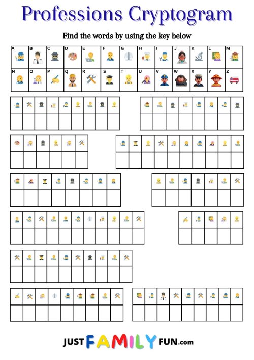 Professions Printable Cryptogram Puzzles