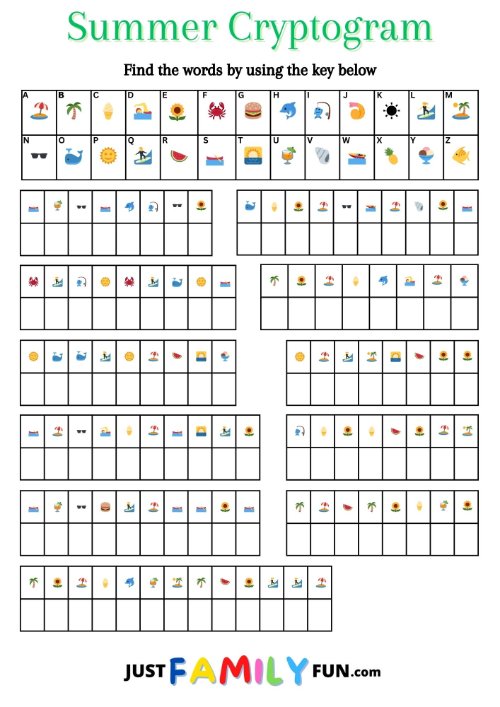 Summer Printable Cryptogram Puzzles