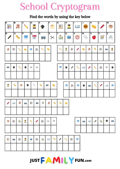 School Printable Cryptogram Puzzles