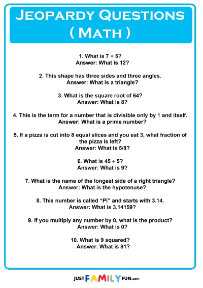 math Jeopardy Questions