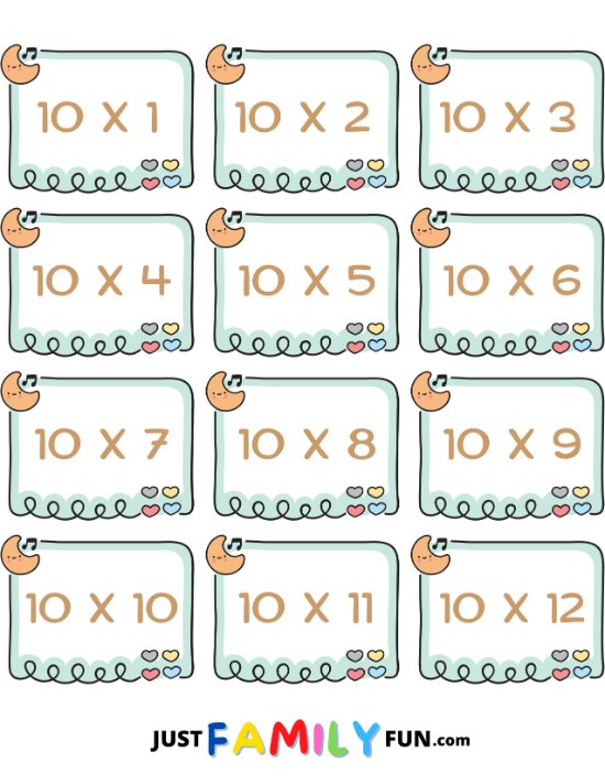 free printable multiplication flash cards