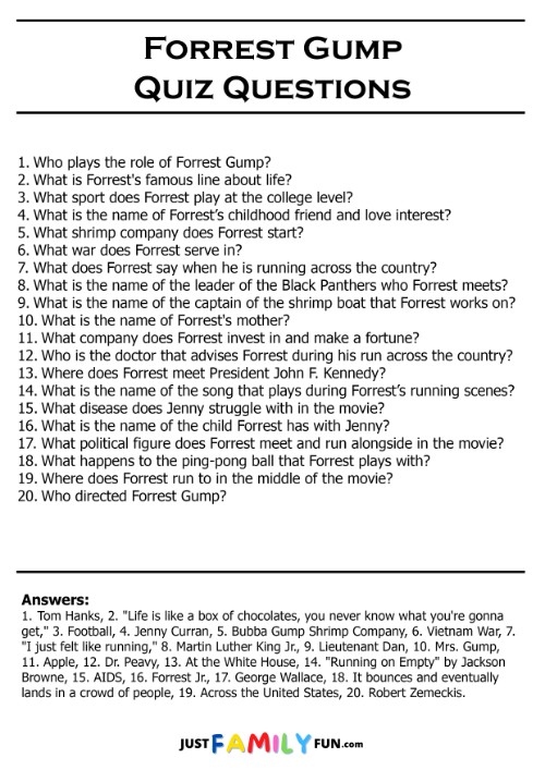 forrest gump quiz questions