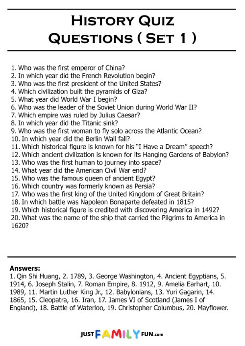 History Quiz Questions