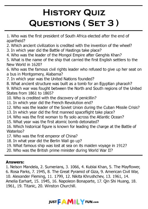 History Quiz Questions and answers