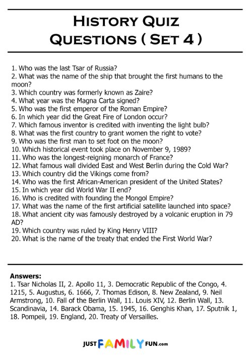 History Quiz Questions and answers