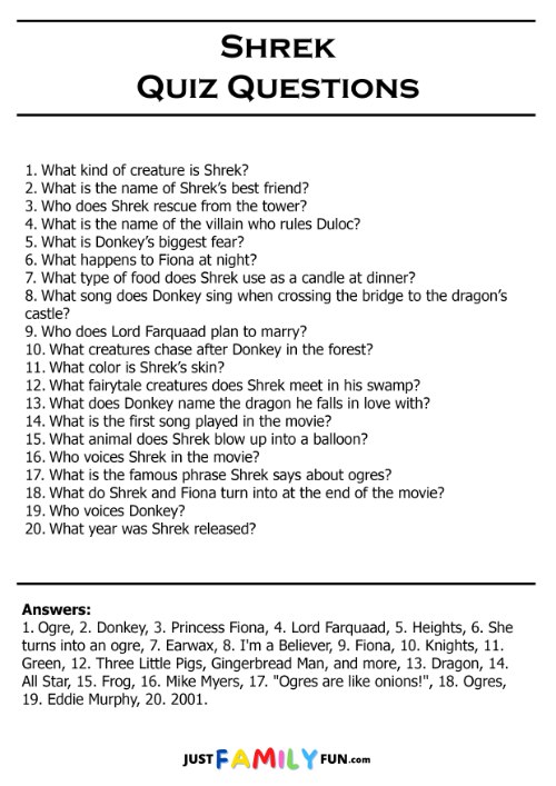 shrek quiz questions