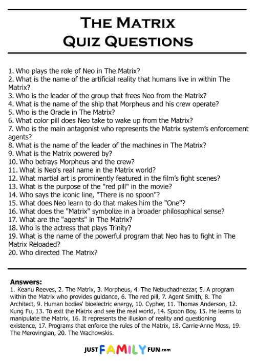 the matrix quiz questions