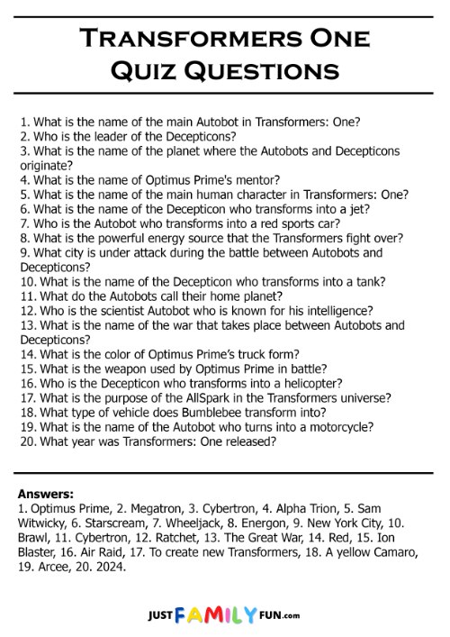 transformers one quiz questions