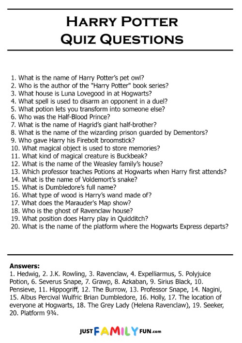 harry potter quiz questions