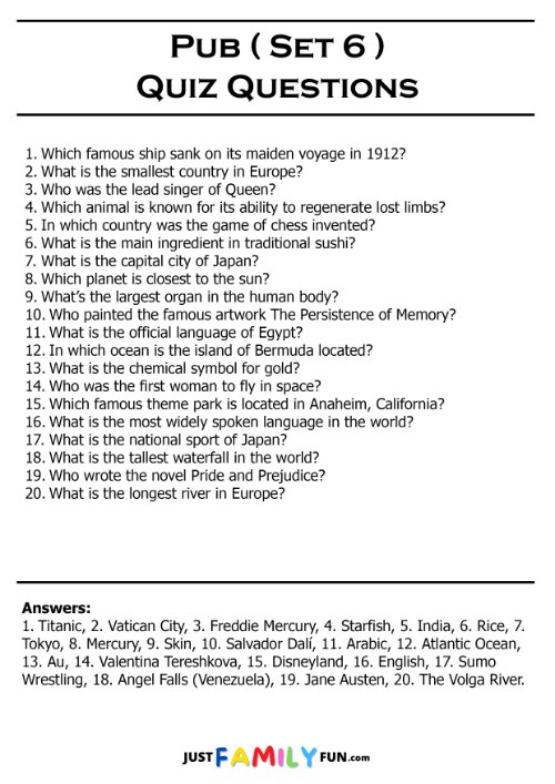 printable pub quiz questions and answers