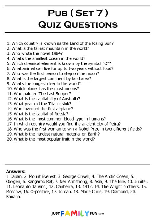 printable pub quiz questions and answers