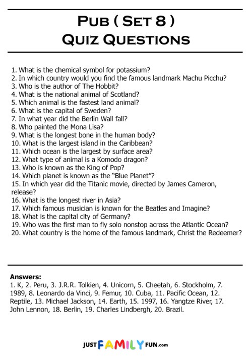 printable pub quiz questions and answers