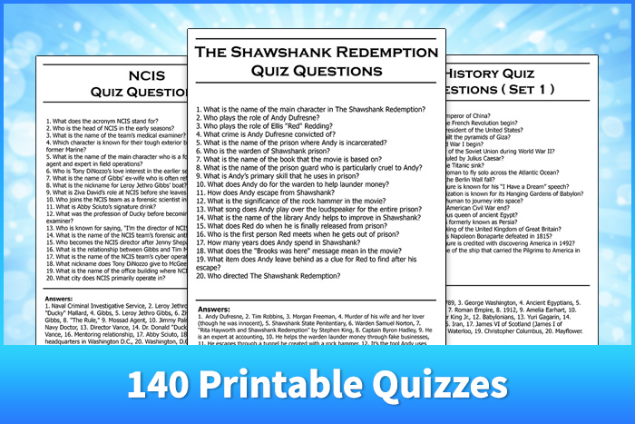 140 Printable Quizzes With Answers