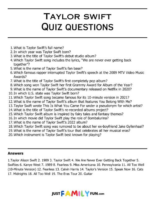 Taylor swift quiz questions