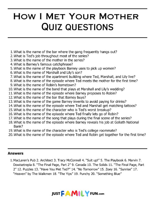 how i met your mother quiz questions