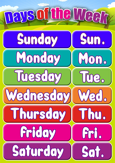 days of the week posters for preschooler