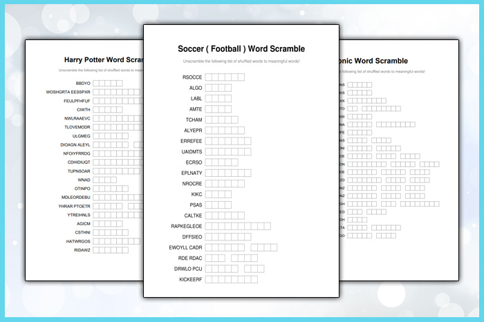 Word Scramble Puzzles With Answers