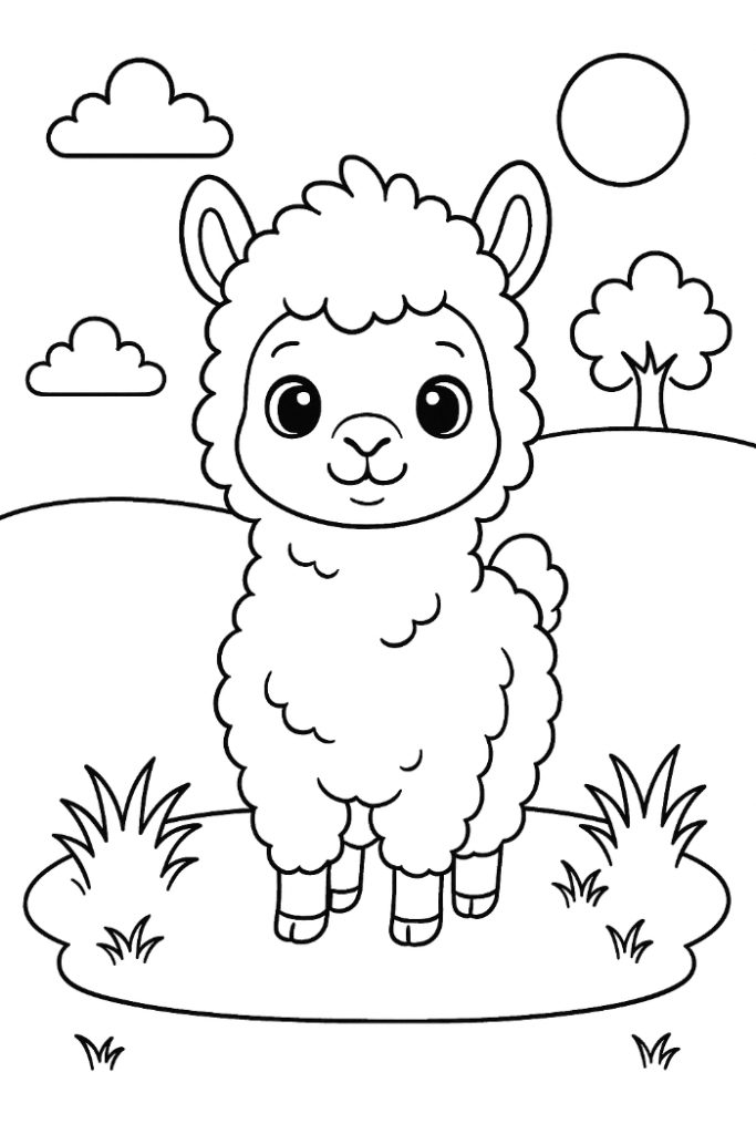Baby Llama Coloring Page