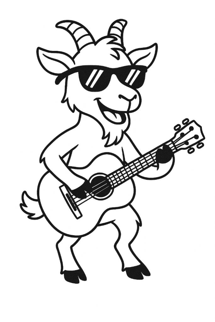 goat and guitar coloring page