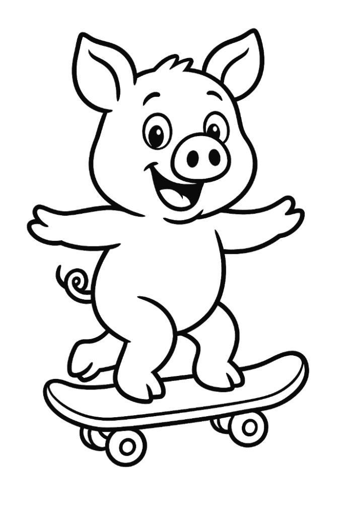 pig on skateboard coloring page