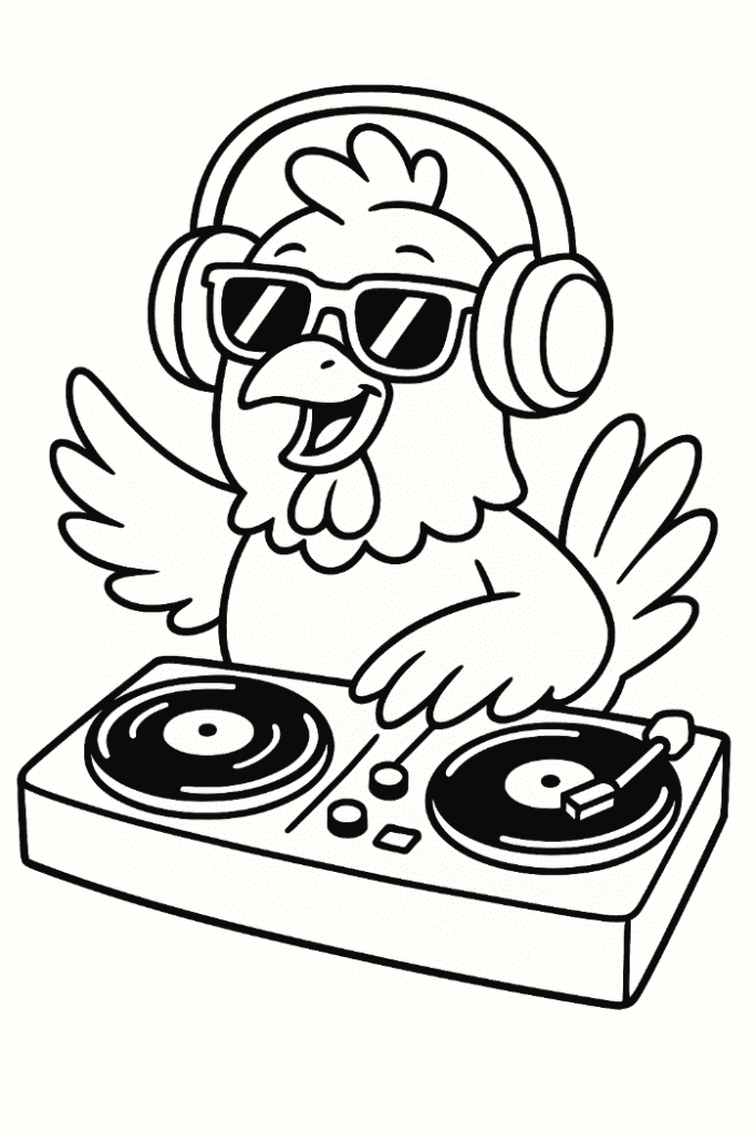 chicken dj coloring page