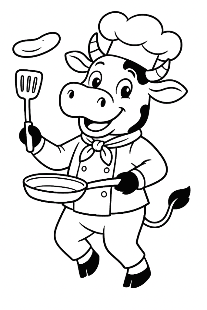 cow baking coloring page