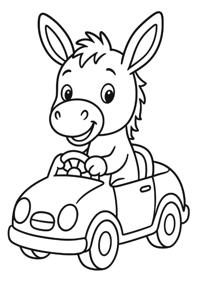 donkey driving a car coloring page