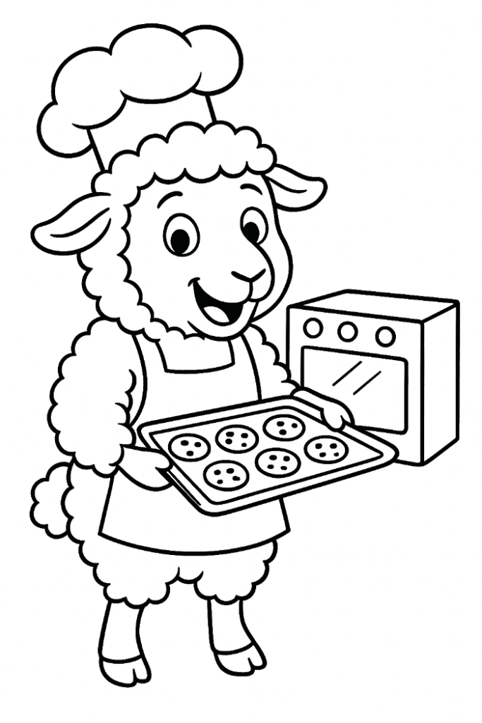 sheep baking coloring page