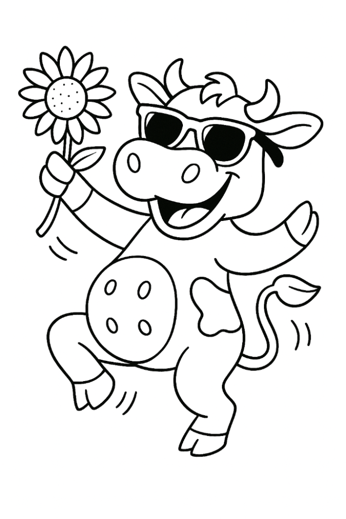 cow dancing colouring page