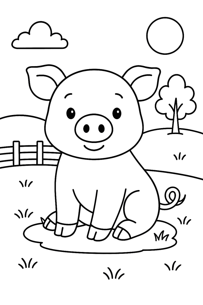 Cute Pig Coloring Page