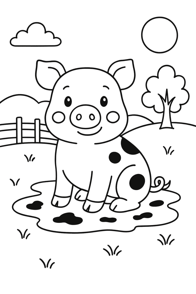 Pig in Mud Coloring Page
