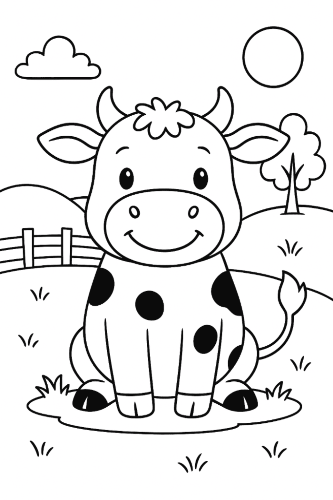 Cute Cow Standing Coloring Page