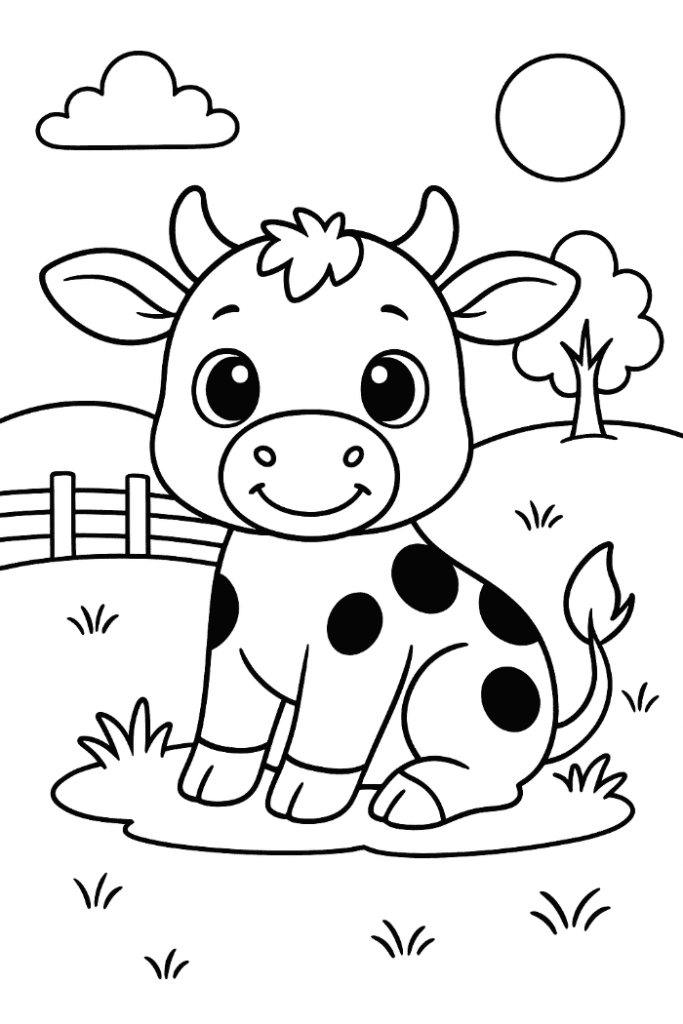 Baby Calf Sitting Coloring Page