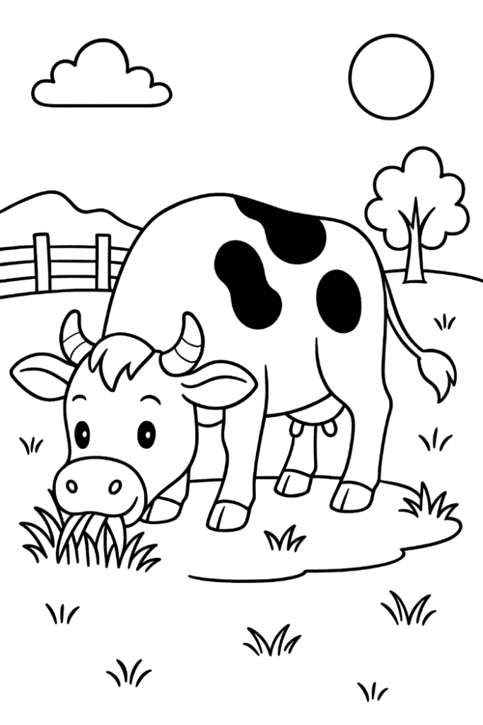 Cow Eating Grass Coloring Page