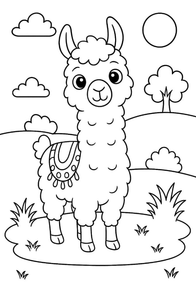 Llama with Blanket Coloring Page